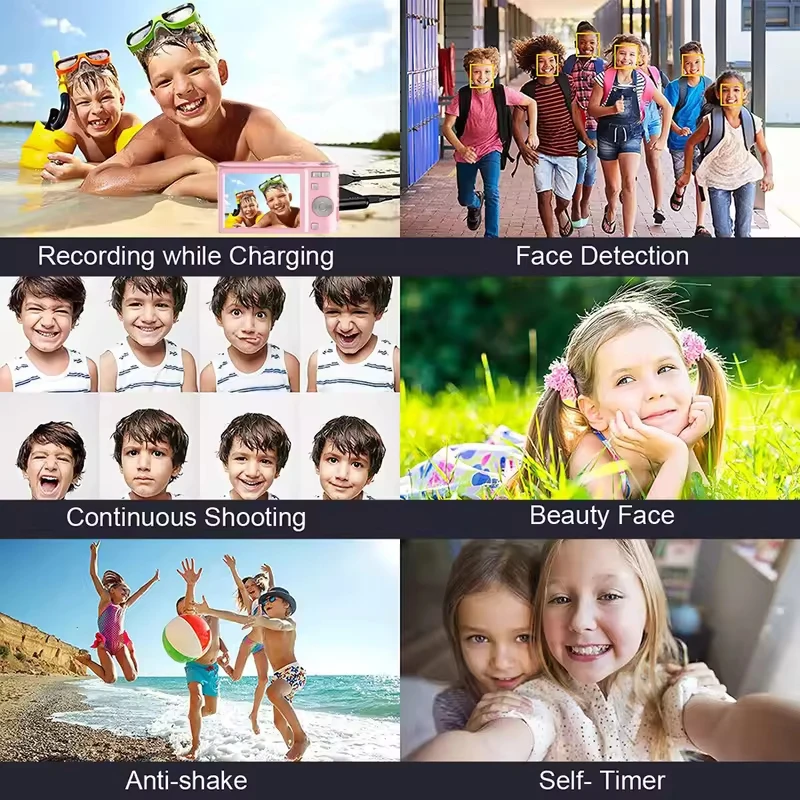 디지털 카메라 4K 2400만 픽셀 어린이 캠코더 16배 줌 컴팩트 카메라 어린이를 위한 자동 초점 성인 초보자 사진