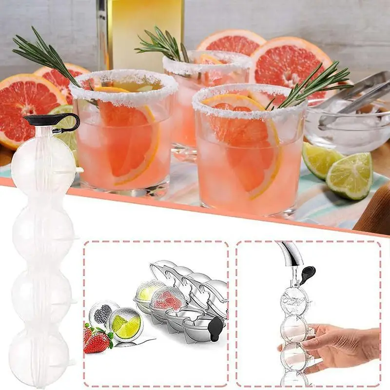 Große runde Eiswürfelformen für Whisky-Cocktails, wiederverwendbare sphärische Eiswürfelform aus Silikon für Getränkepartys und Zuhause