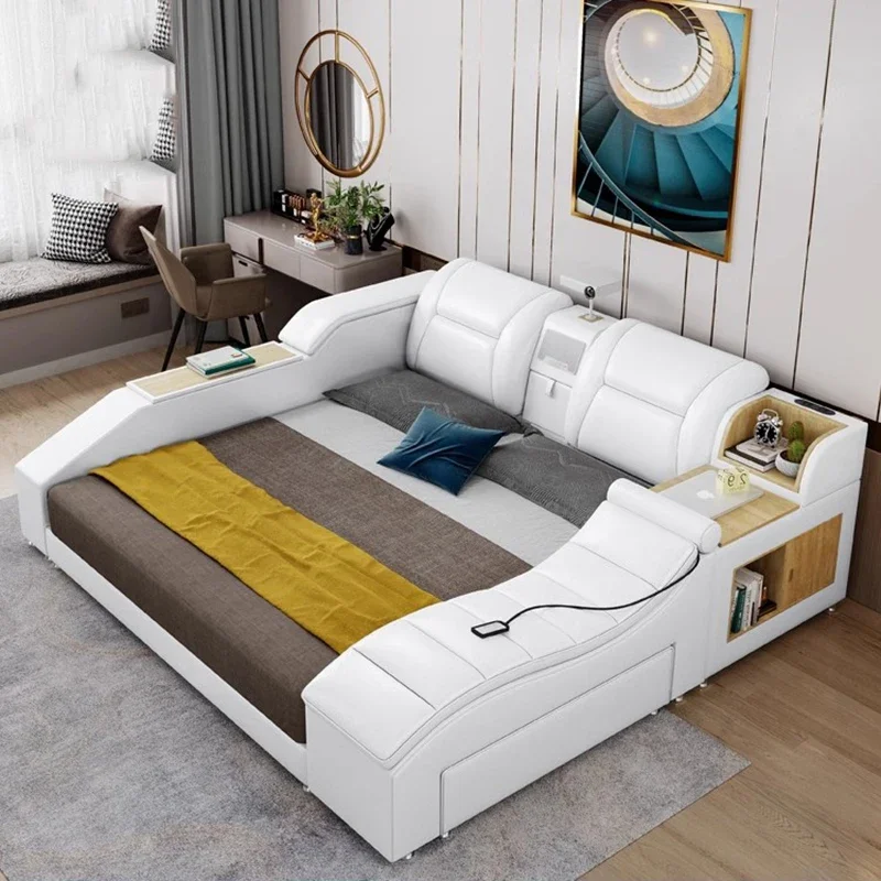 Floor Upholstered Tatami Bed Nordic Elegant High Profile Bed Unique Massage Cama Inteligente Multifuncional Bedroom Furniture