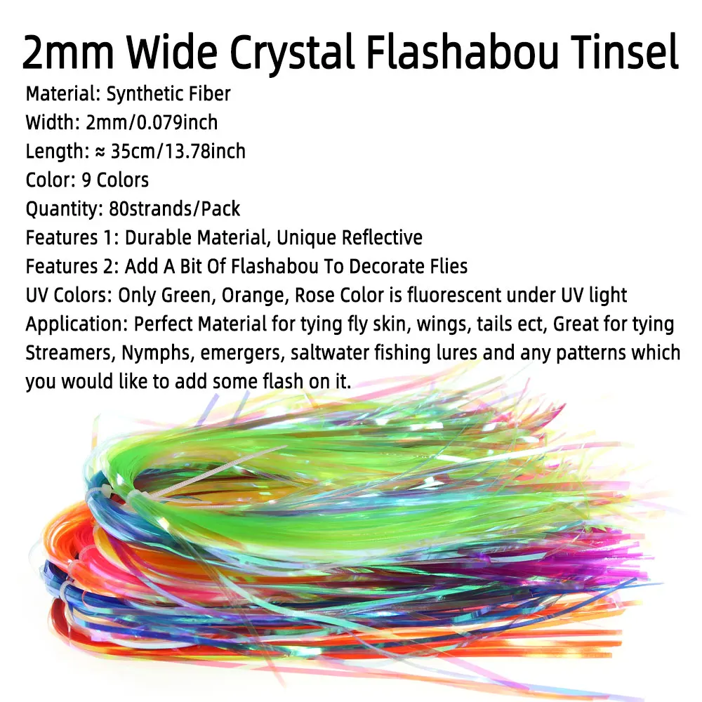 2/9Packs 2mm Crystal Flashabou Tinsel Flat Mylar Tinsel For Nymphs Copper John Scud Trout Fishing Lure Fly Tying Material