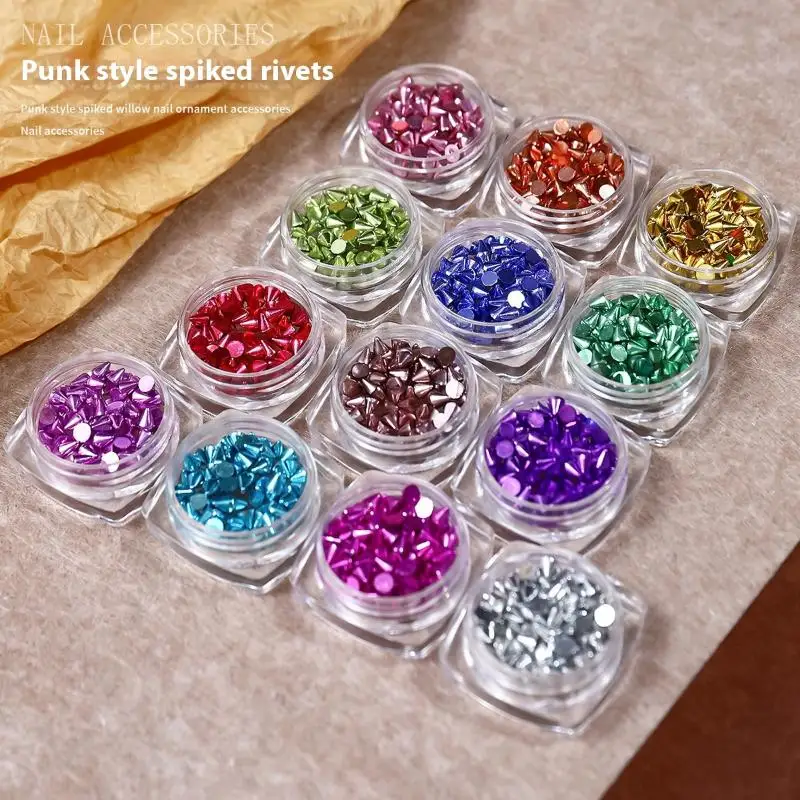 1 صندوق مجوهرات الأظافر مسمار سحر مانيكير ترصيع الشرير نمط المسامير الراين متعدد الألوان ثلاثية الأبعاد مسمار الديكور