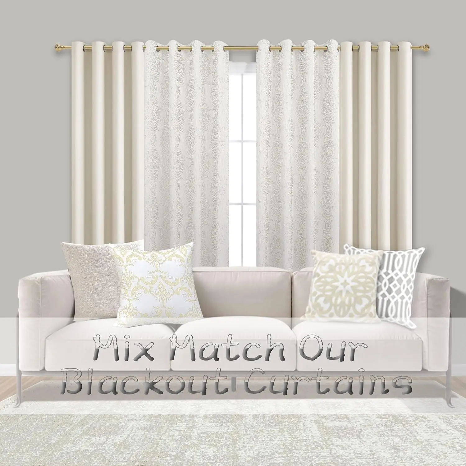 

100 Inch Curtains Long,Cream Grommet Room Darkening Thermal 80% Blackout Curtain For Living Room Bedroom 2 Panels Set