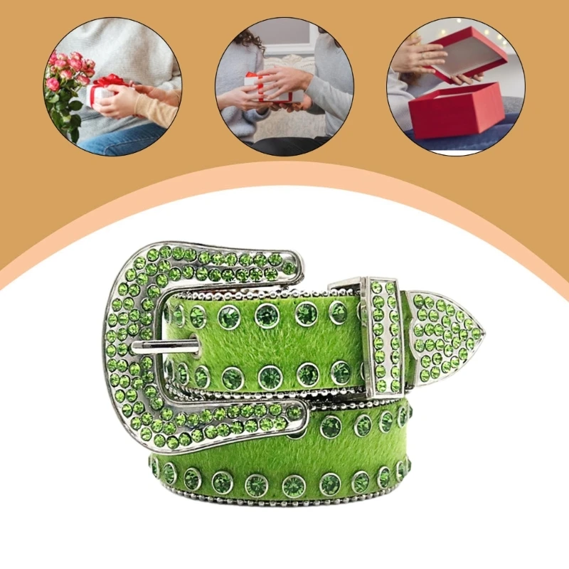 

Blingbling Rhinestones Rocker Belt Jean Belt Waist Costumes Green Diamante Heavy Duty for Jeans Pants