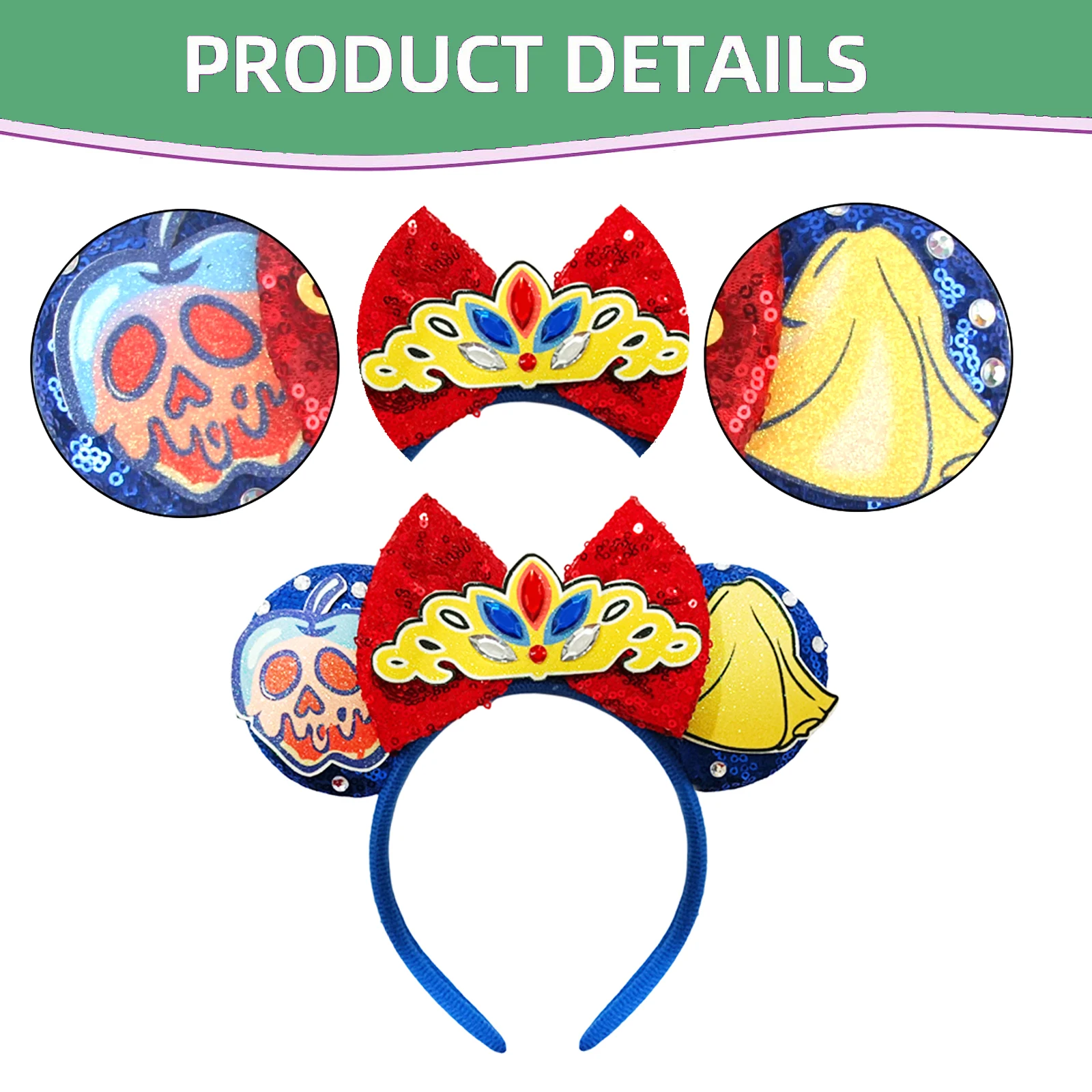 Mickey Mouse Princess Snow White Headbands for Girls Skeletal Poison Apple Ears Hair Accessories Women Queen Hair Band