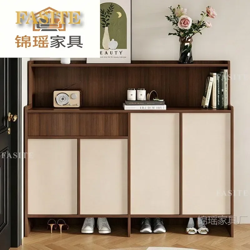 For Shoe Cabinet Medieval Style Solid Wood Ecological Board Storage Cabinet with Bone Line Design Against Wall for Entrance