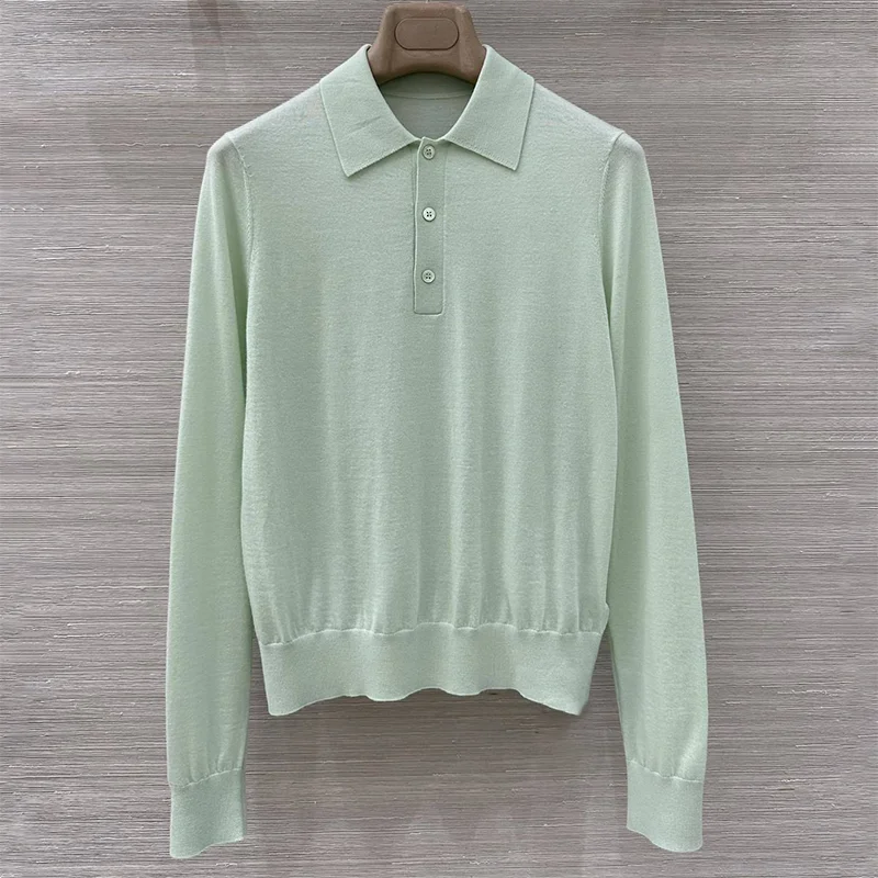 

High-quality Polo collar letter embroidery women's long-sleeved t-shirt, slimming and figure-hugging design 25101398