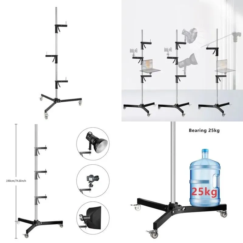 Heavy Duty Stainless Steel Photo Studio Light Stand Tripod with Strong Support for Gun Spotlight T Shape