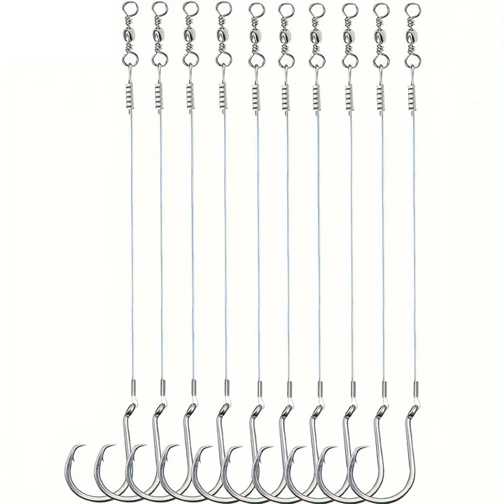 10PCS Steel Wire Leader Circle Hooks with Leader Line 3/0-8/0 Saltwater Octopus Fishing Hooks Catfish Bass Sea Fishing Hooks