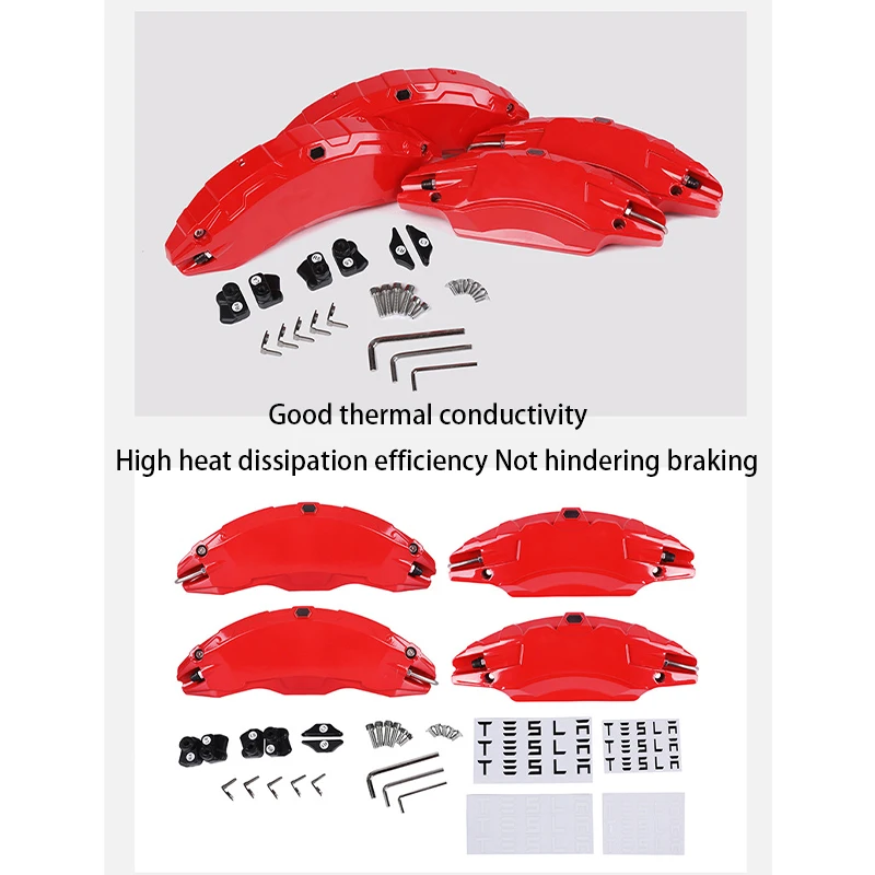 For Tesla Model 3/Y Caliper Covers Aluminum Model 3/Y Wheel Hub 2017-2024 Set Of 4, Sticker Will Be Included Brake Accessories