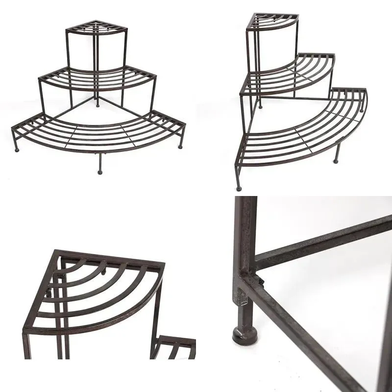 3 Tier Metal Ladder Plant Stand Flower Pot Display Rack Corner Shelf for Home Garden Patio Balcony