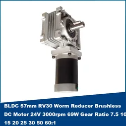 BLDC 57mm RV30 Worm Reducer Brushless DC Motor 24V 3000rpm 69W Gear Ratio 5:1- 80:1 single output shaft