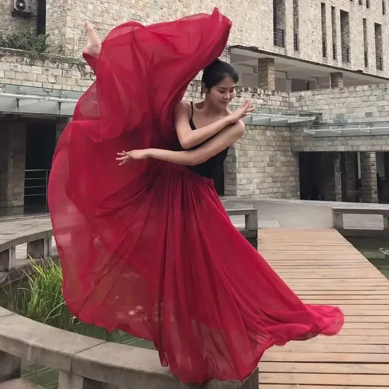 2023 Autumn and Winter New Women Flamenco Belly Dance Gypsy Solid Color Ballet Classical Dance Performance Elegant Long Skirt
