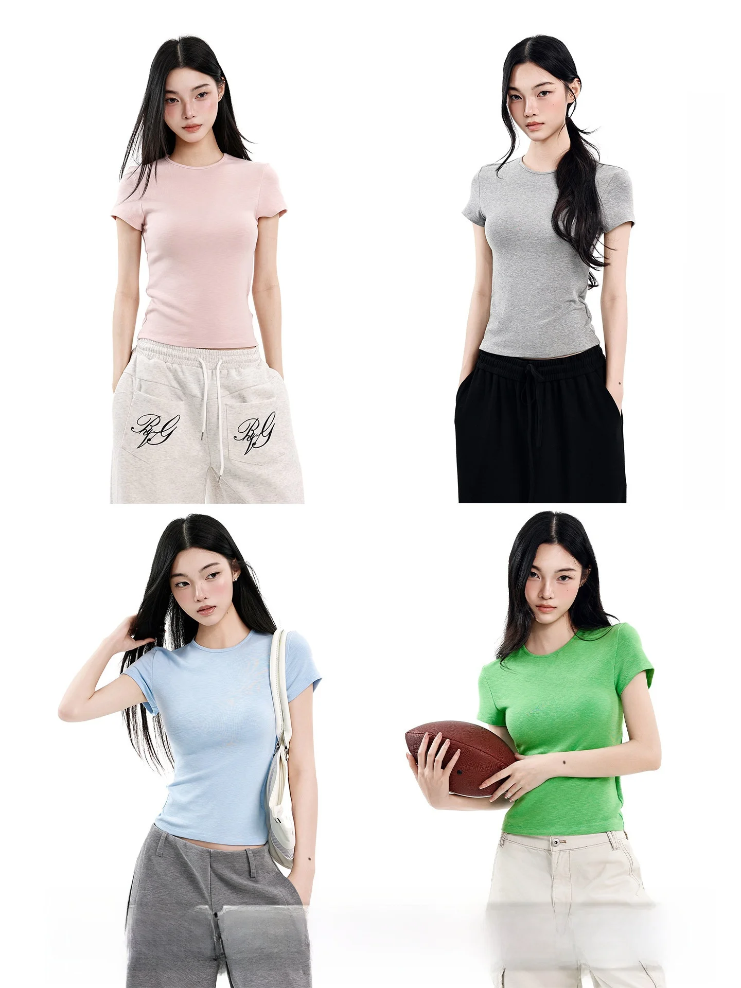 

UNCMHISEX Grey Short Sleeve round Neck T-Shirt Women Summer Slim Fit Sporty Casual Top Breathable Comfortable Skin-friendly