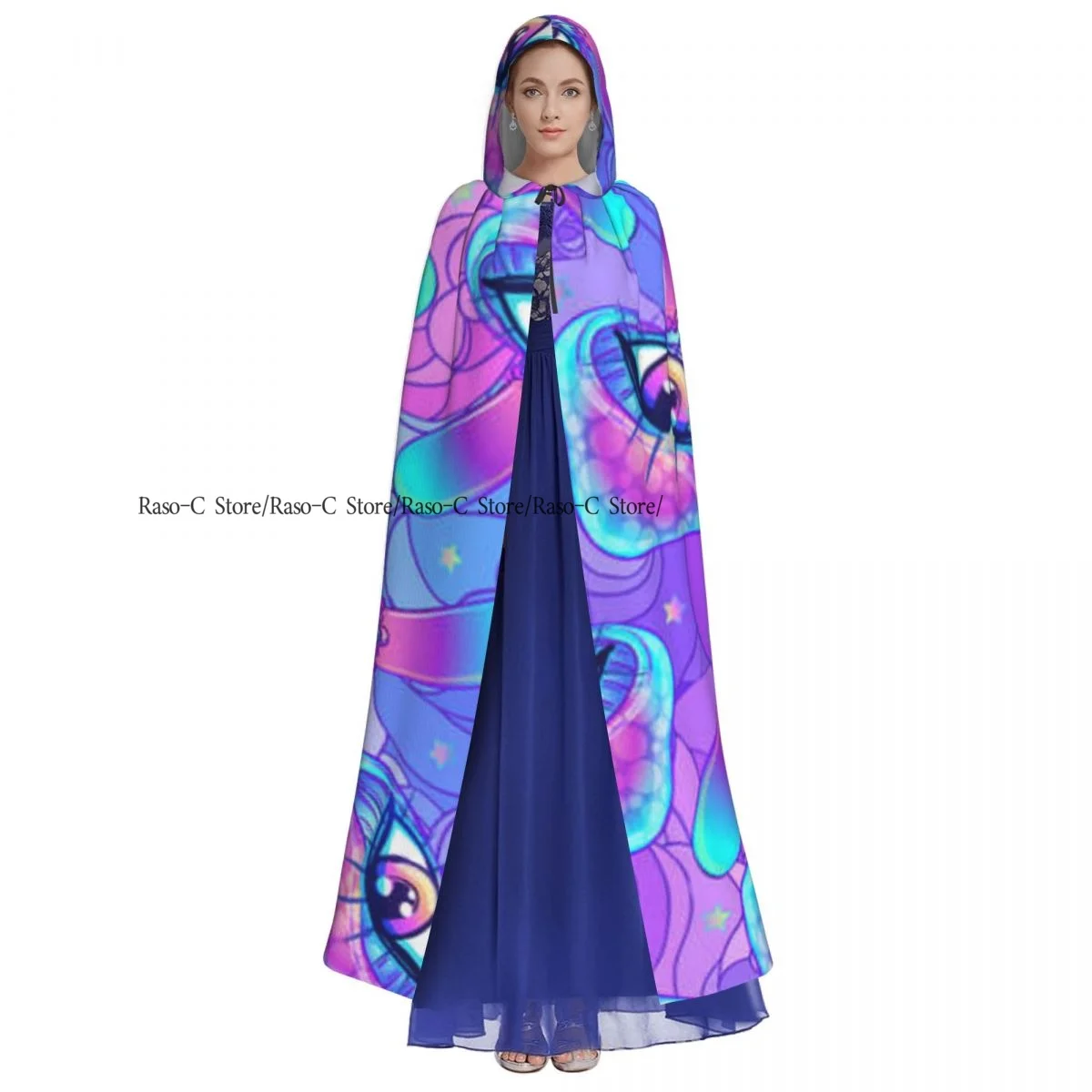 Long Cape Cloak Magic Mushrooms Psychedelic Print Hooded Cloak Coat Autumn Hoodies