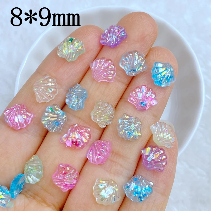 50Pcs New Cute 8*9mm Shiny Shells Series Resin Flatback Ornament Jewelry Making Manicure Hairwear Accessories