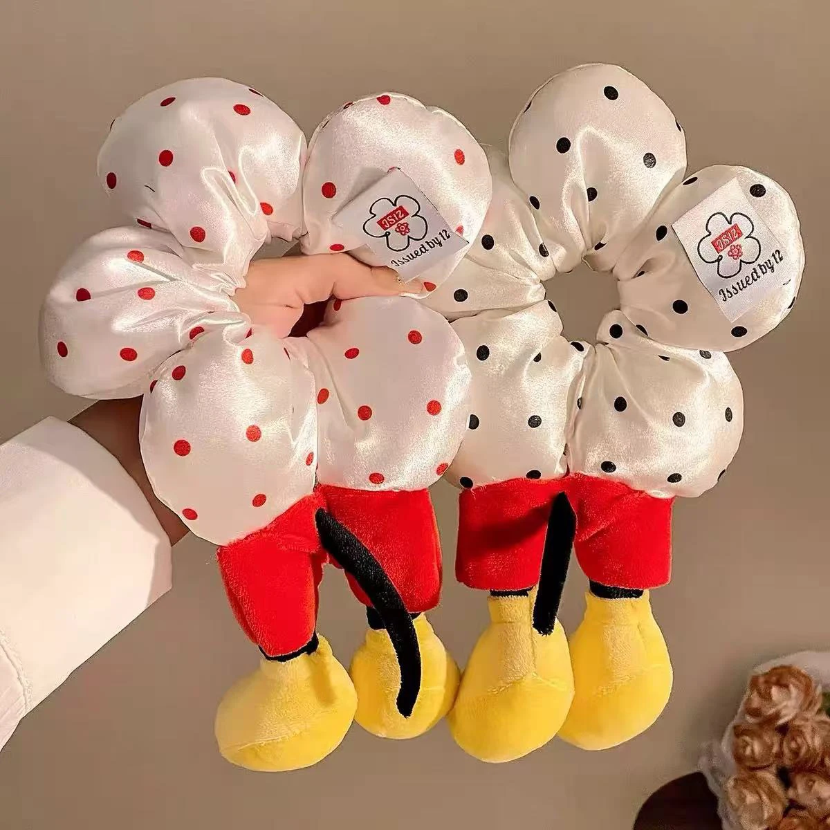 1 Stück Polka Dot Check Mickey Ass Flower Dicker Darmkreis, Mädchen Niedliche Cartoon Plüschbälle Haarband Haarseil Haarschmuck – Detail 6