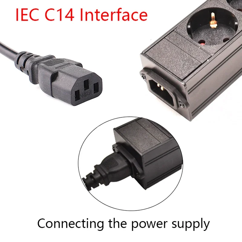 Aluminum Alloy Power Strip 2-12Ways European Sockets Outlets Extension Electrica Distribution Unit NO Switch IEC C14 Interface