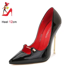 Metal Heel Women Pumps Elegant Metal Buckle Pointed High Heels 12CM Fashion Office Shoe Large Size Ladies Shoes Party Stiletto