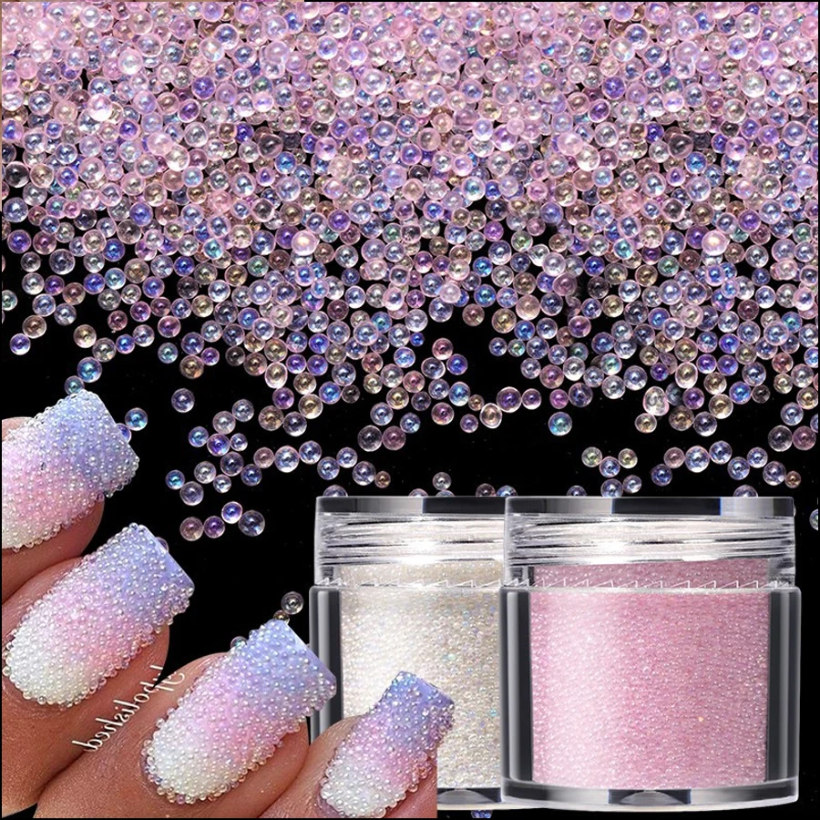 8 Colors Caviar Beads Crystal Tiny Rhinestones Reflective Laser Nail Art Decorations AB Color Glass Decorations Nail