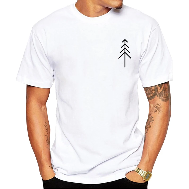 TEEHUB Promotion Foliage Minimalist Men T-Shirt Lined Tree Printed Tshirts Short Sleeve Tops Funny t shirts Essential Tee