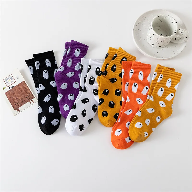 5 Pairs of Halloween Ghost Socks, Fun Ghost Socks, Cute and Funny, Multi Colored Couple Socks