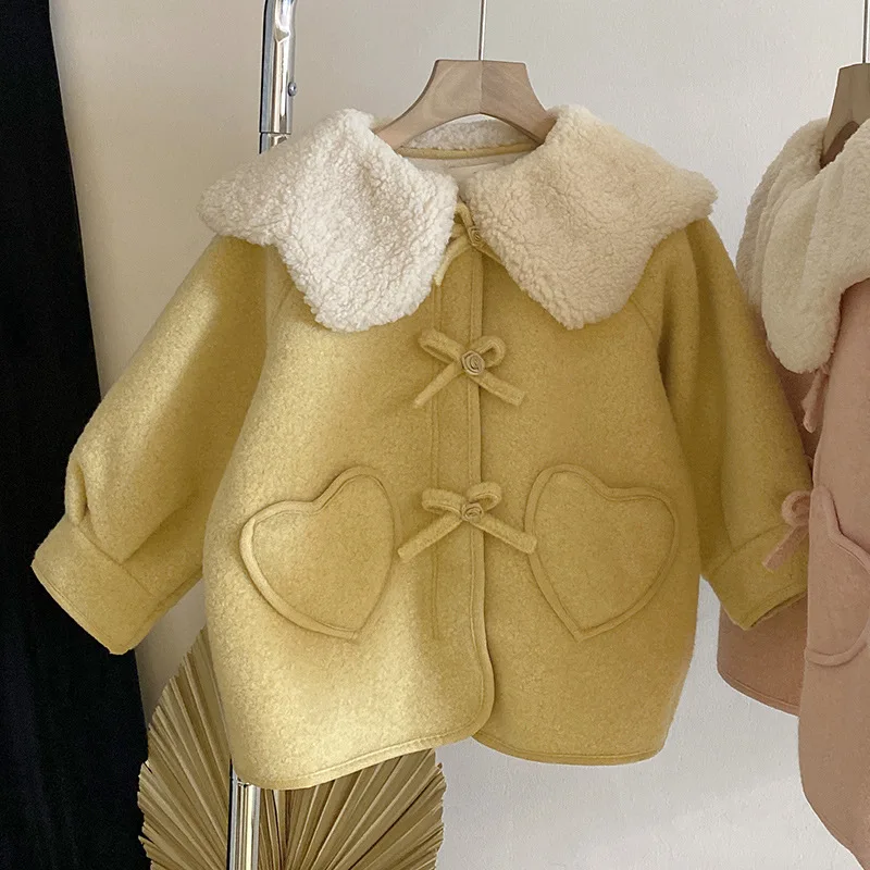 

Kids Girls Coat Jacket Outwear Sweet Fleece Warm Plus Velvet Thicken Winter Woolen Coat Outdoor Jacket Children's Clothes 2-8y