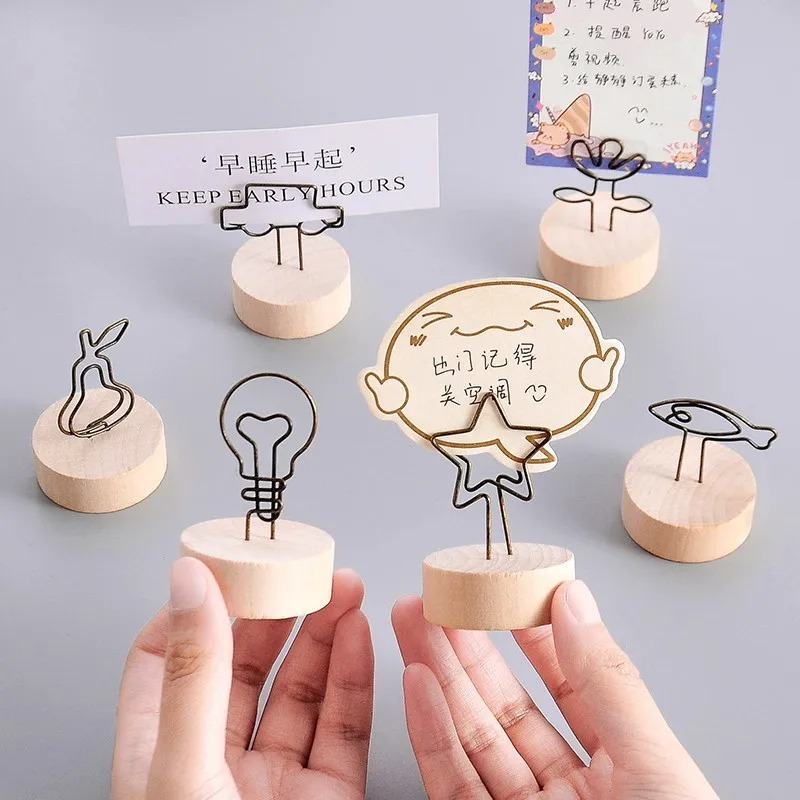 Cute metal note holderPhoto clipWooden message folderVertical desktop small clip photo clip ornament