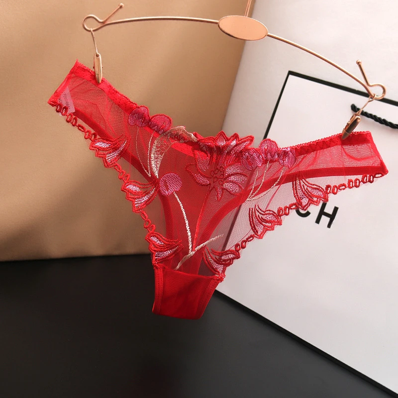 Women Full Transparent Panties Female Sexy Lace Underwear Ladies Floral Embroidery Lingerie Low-Waist Ultra-Thin Thong G-string