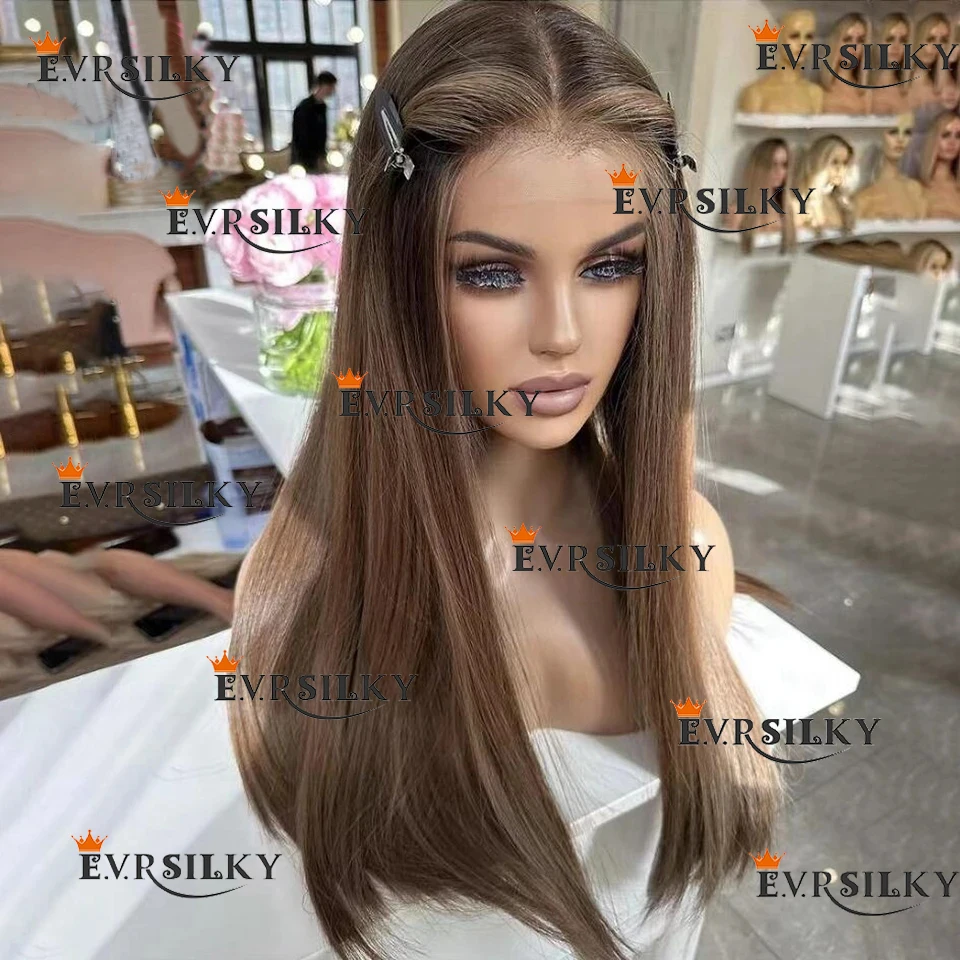 Brown straight hair beautiful and comfortable  female wig 100% human hair easy to wear HD full lace wig natural hairline