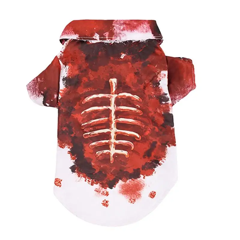 Pet Halloween Costumes Spooky Dog Outfit Printed Pet Dog Clothes Bloody Skeleton Clothes Dress Up For Small Medium Large Pets