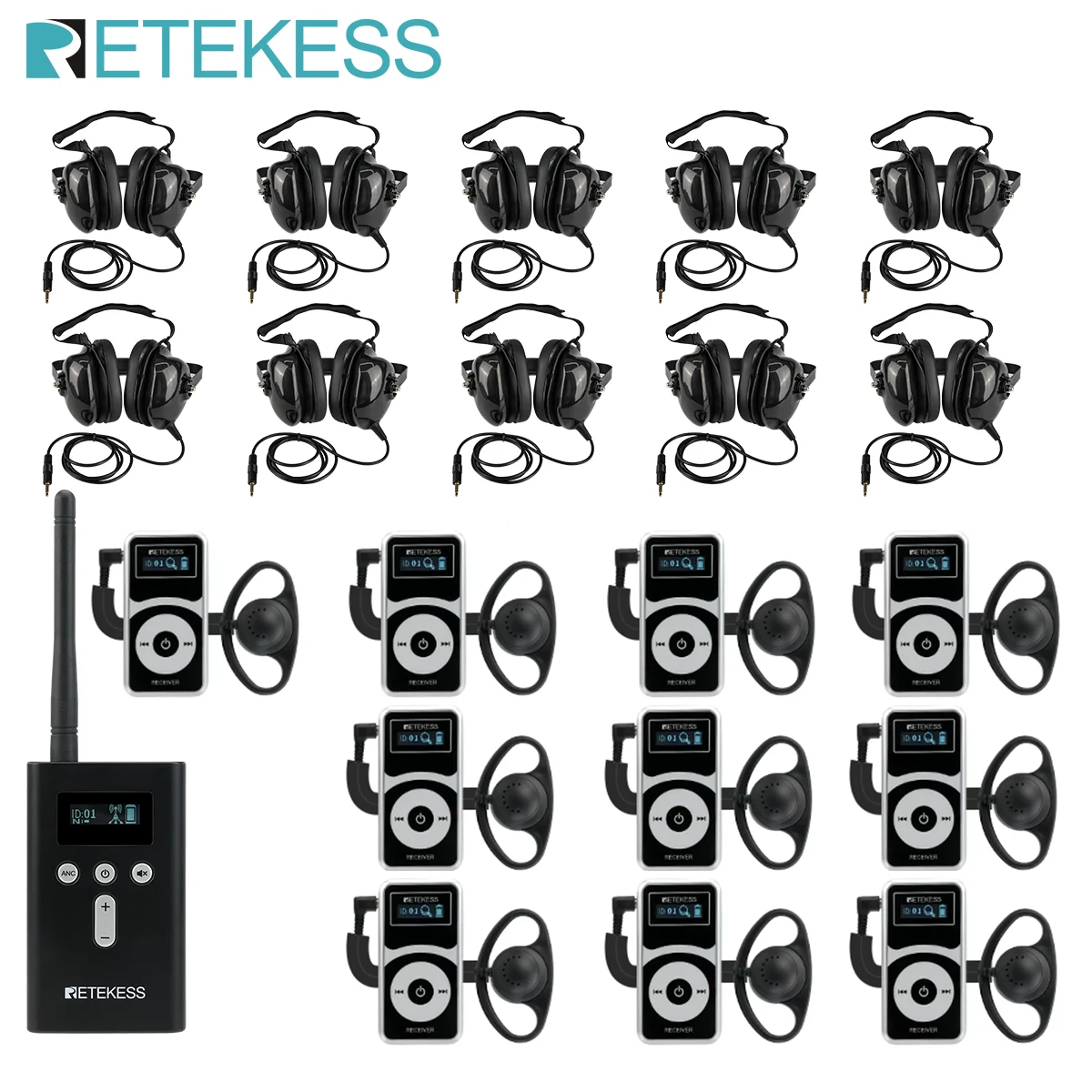 

Беспроводная система для экскурсоводов RETEKESS T130P с шумоподавляющими наушниками TT034, наушники для заводских экскурсий, шумоподавление для заводов