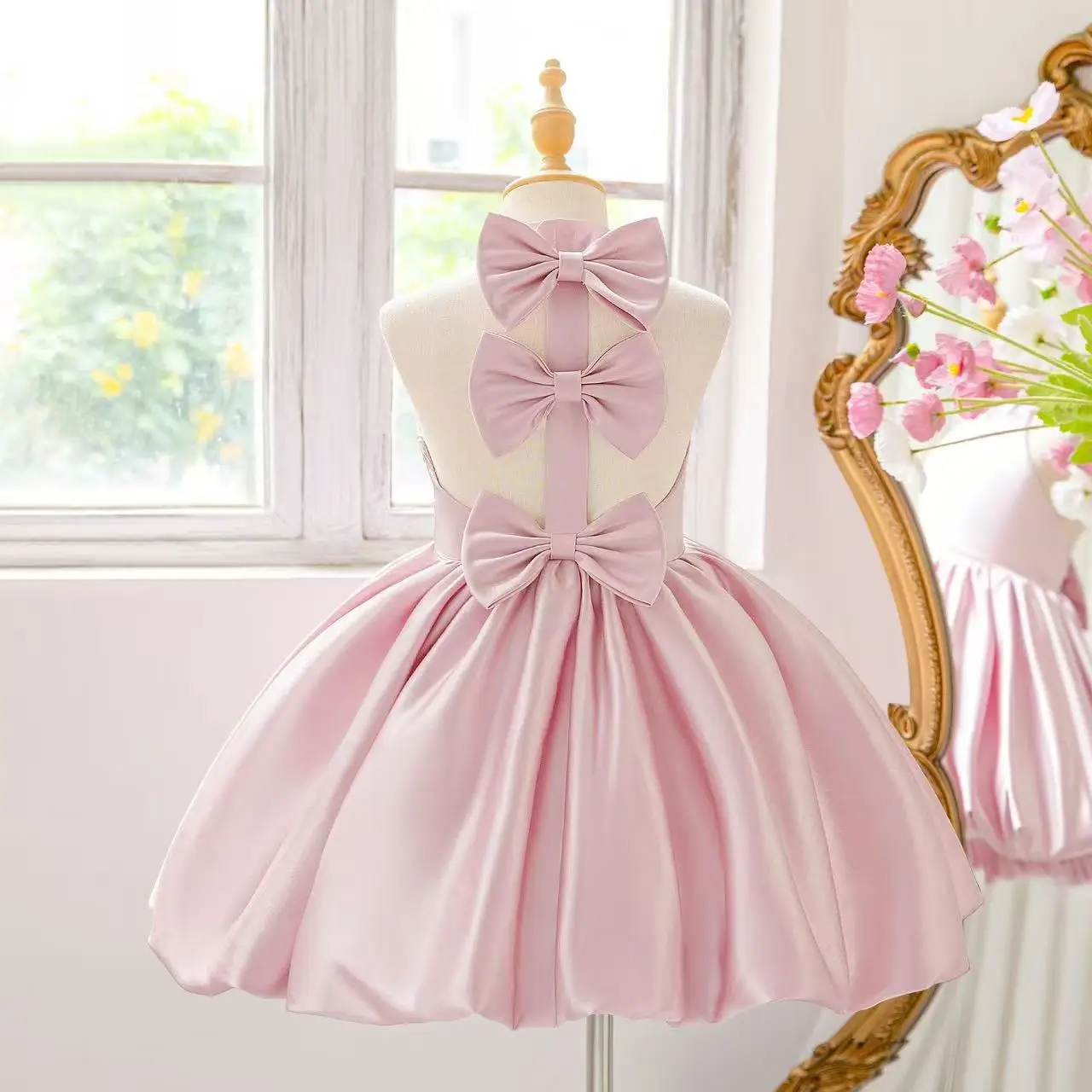 Girls Bow Princess Dresses Kids Baptism Evening Baby Birthday Party Christening Gown Ball Children Clothes Vestidos 4-9Y
