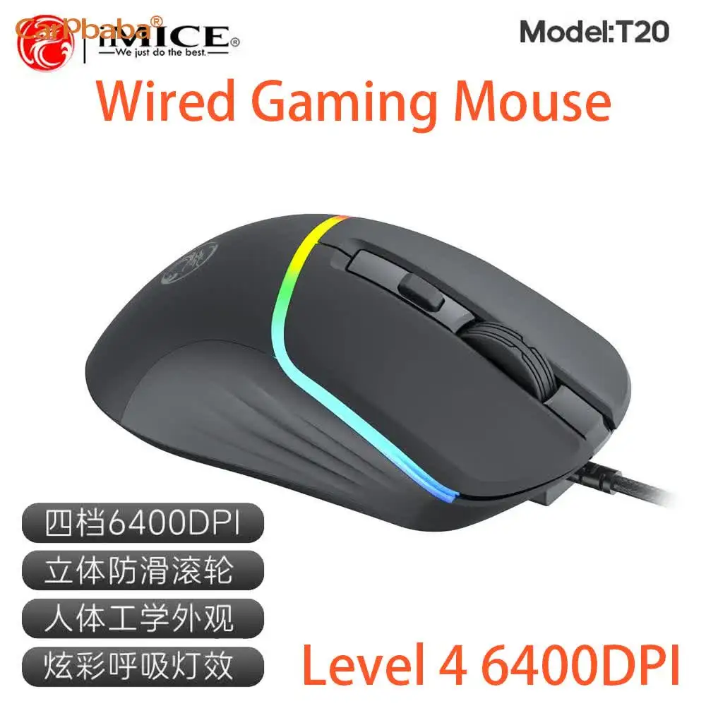 iMice T20 Wired Game Mouse 6 Levels DPI Adjustable Up To 6400DPI Instant RGB Ergonomic Design Universal Mouse For Gamer