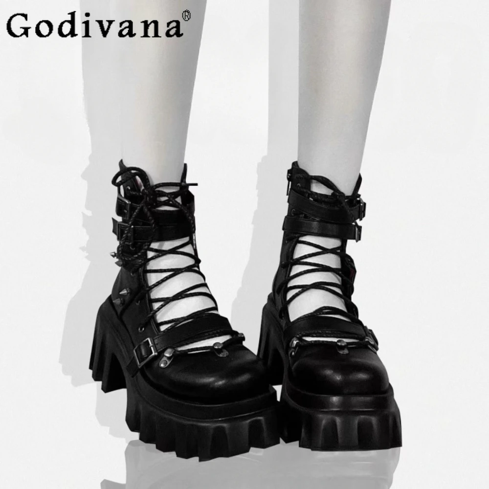 

Chunky Platform Lolita Pumps Girls Single Shoes Subculture Y2k Punk Babes Strap Up Mary Jane High Heels