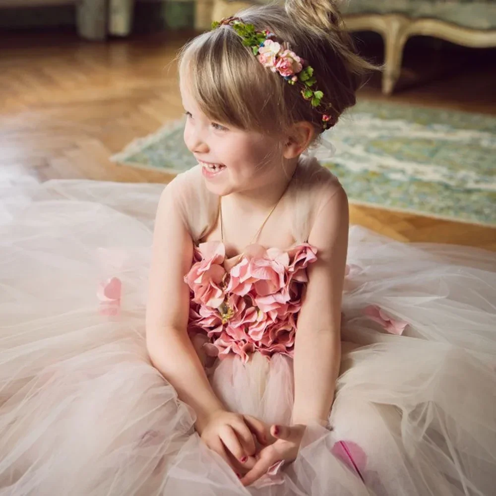 Zoete bloemen meisjesjurken mode schattige vierkante kraag vloerlengte a-lijn jurken elegante fotografie optocht feestjurk