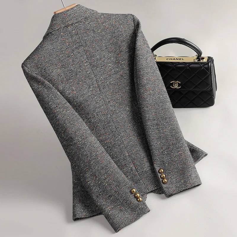 Blazer de lã feminino outerwear 2026 outono inverno jaqueta nova casual high-end terno de lã casaco feminino fino formal trabalho curto jaqueta