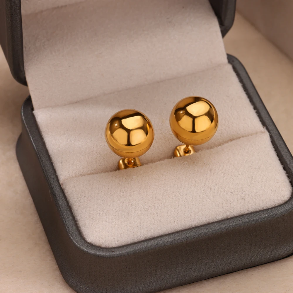Pendientes de bola de Color dorado de acero inoxidable para mujer, aretes redondos simples, joyería de fiesta, regalos de navidad, bisutería