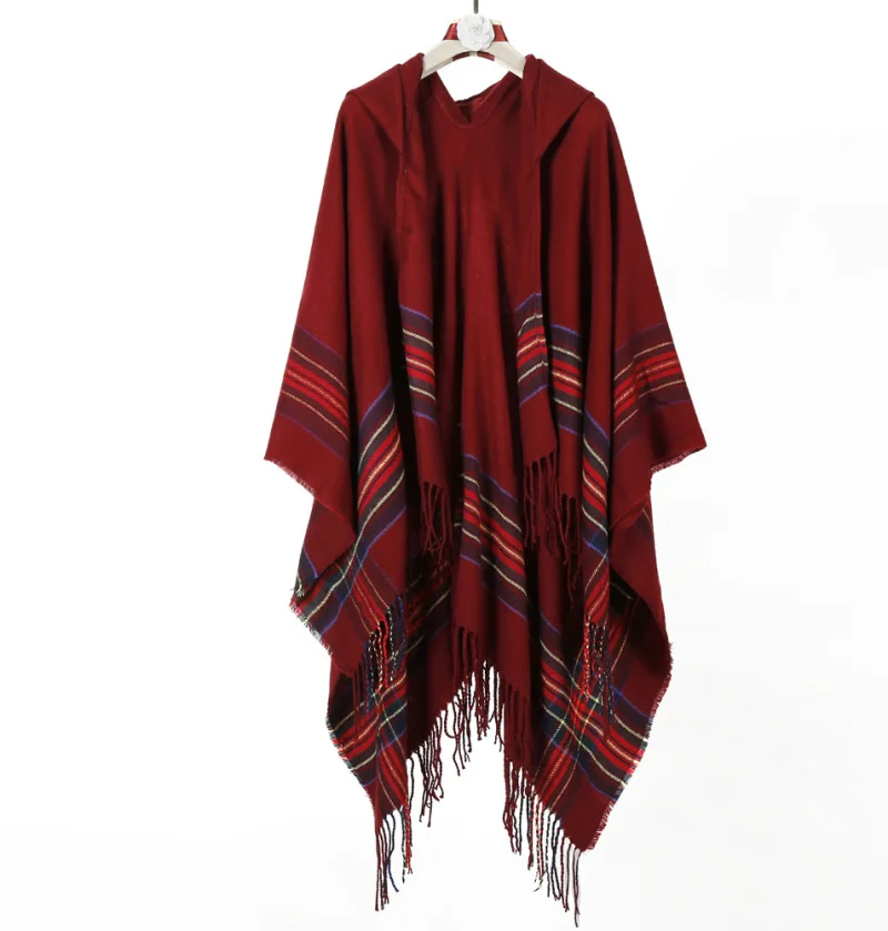 Ethnic Style Cape for Women with Hats Thickened Warm Travel Scarf Cape Jacket