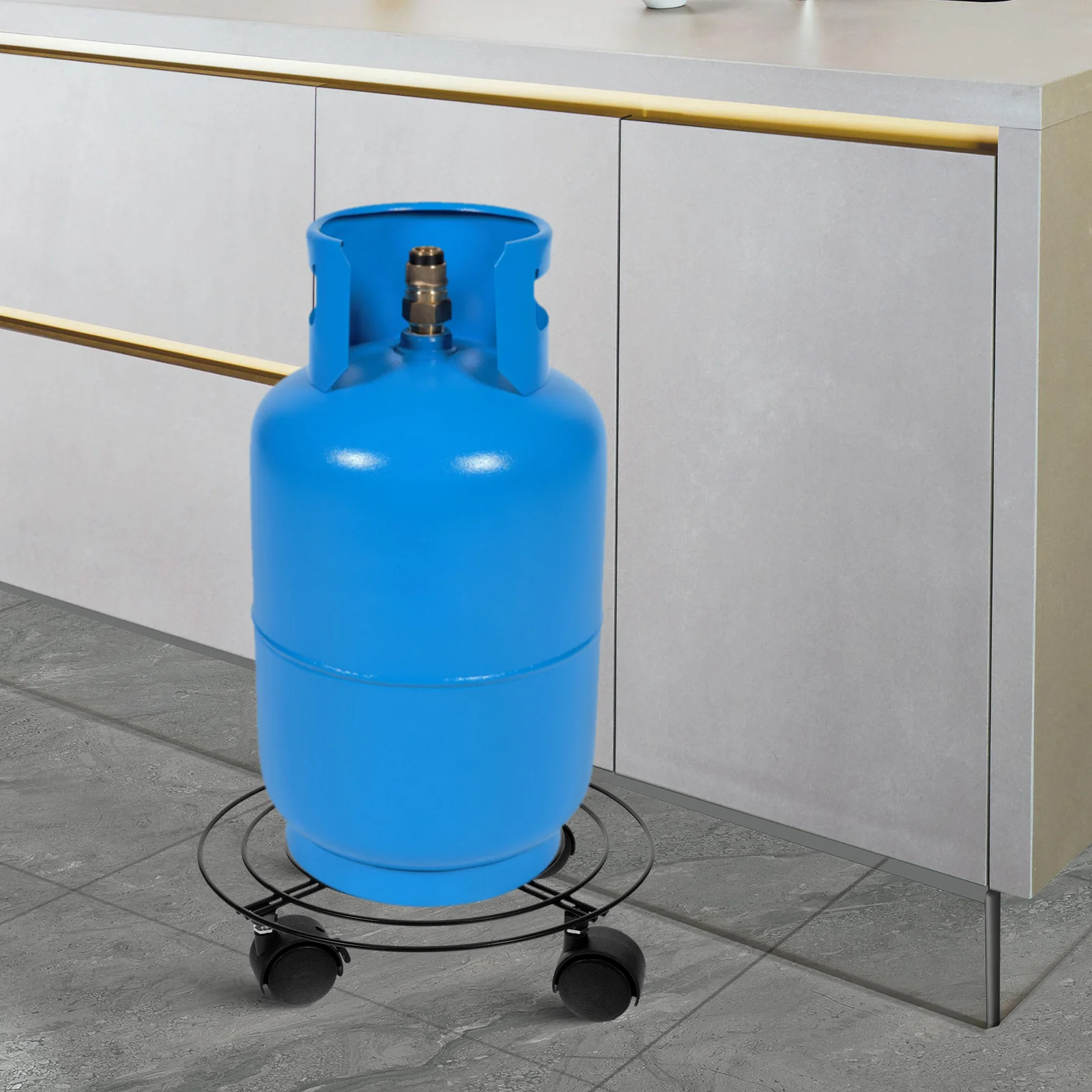 Portabottiglie per gas Carrello per bombole Base per supporto per serbatoio Ruote in ferro propano Vassoio per griglia Base per serbatoio del gas Freni Mobilità Durata