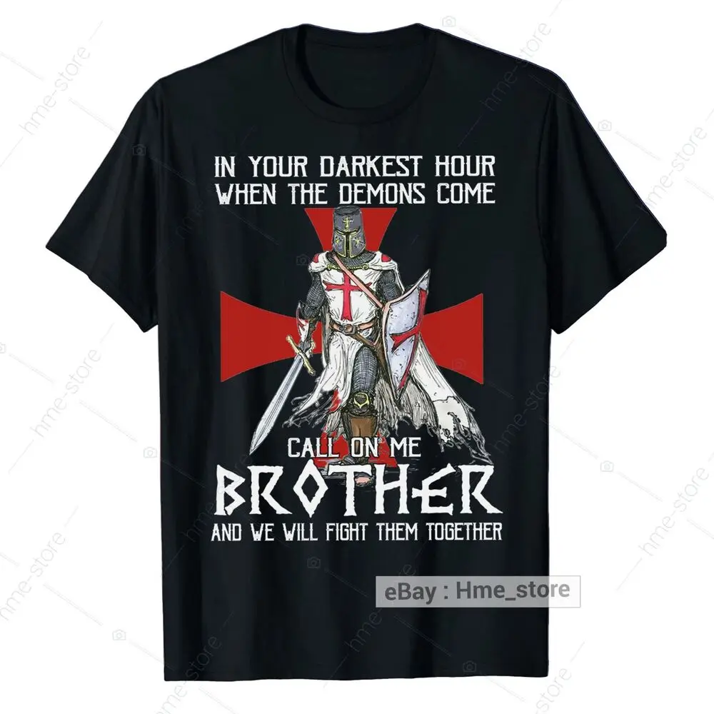 Knight Templar T-Shirt Men Demon Come Call On Me Brother Fight Christian  Anime Graphic T-shirts