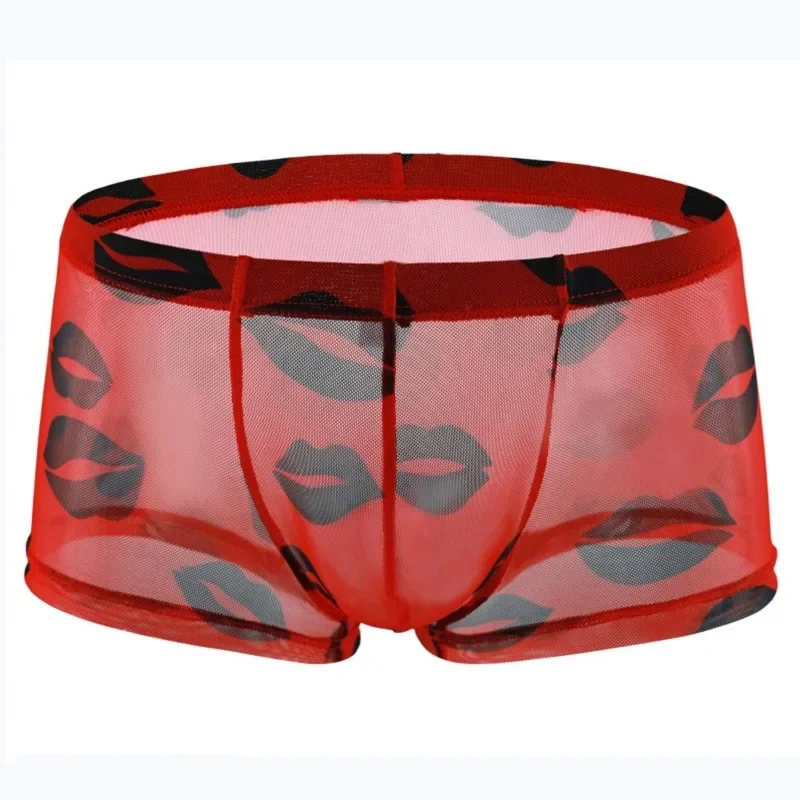 Men's new mesh lip boxers translucent thin quick-drying low-rise youth boxers