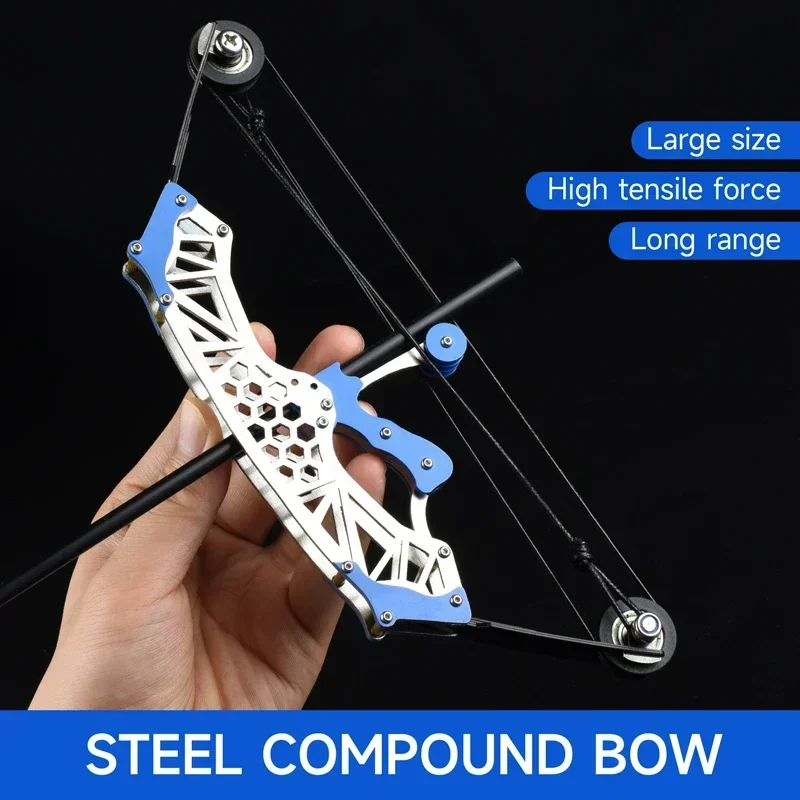 Mini Compound Archery Bow Stainless Steel Mini Pocket Hunting Bow and Arrow Set Right/Left Hand for Target Shooting Wrench Tools