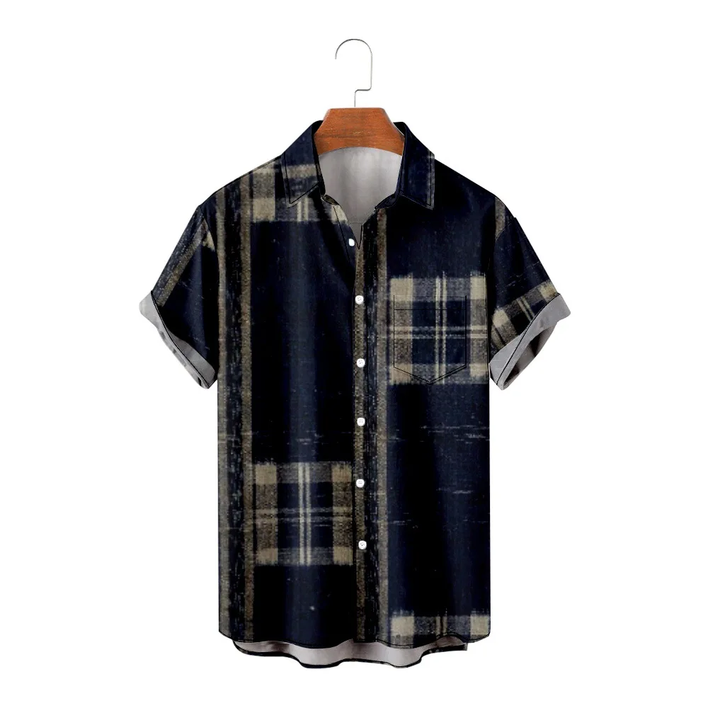 

Summer Men's Blouse Plaid Printed Short Sleeve Shirt Beach Shorts Holiday Party Wear Casual Clothing Streetwear