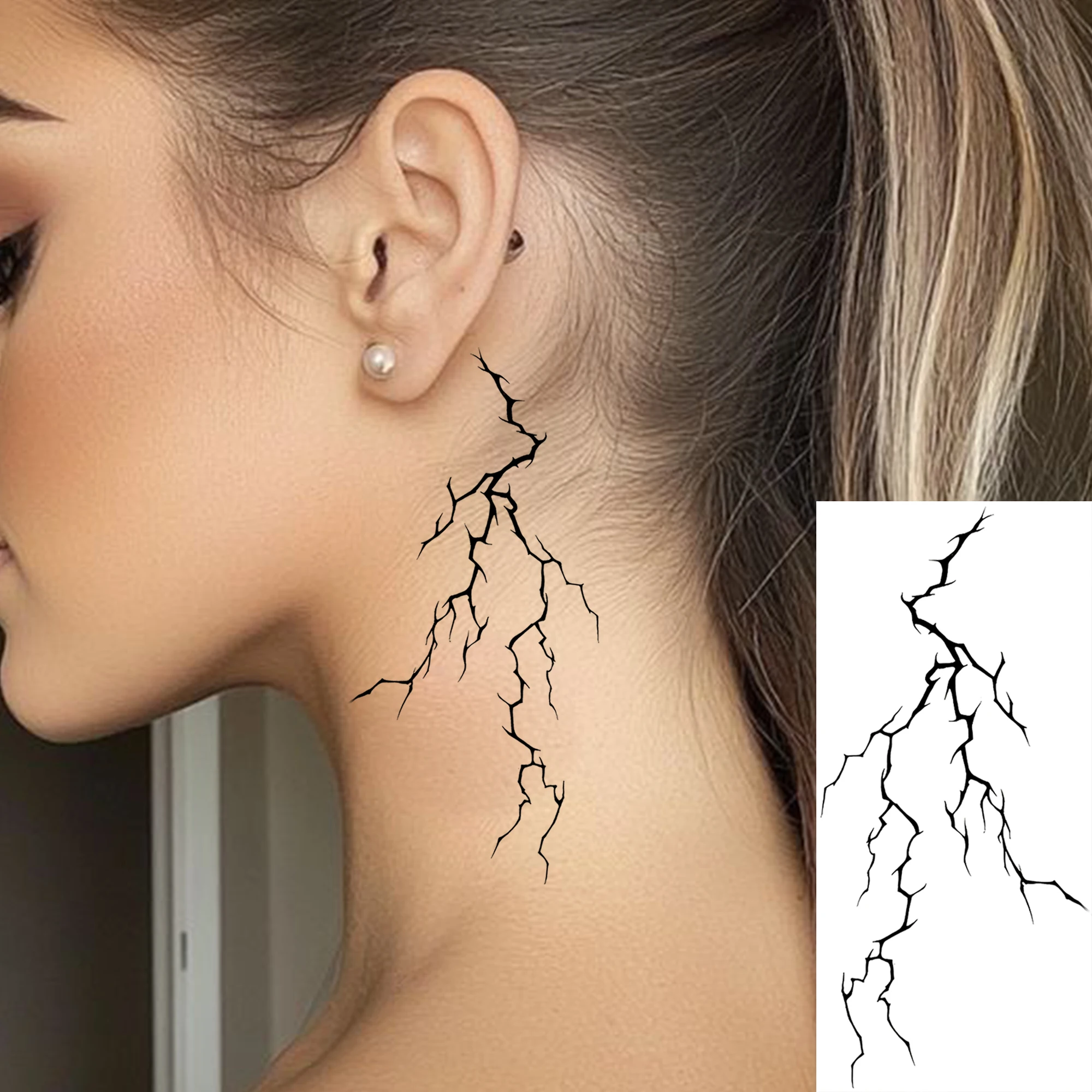1 Sheet Halloween 3D Thunderbolt Lightning Bolt With Spider Dragon Temporary Tattoo Sticker, Realistic Long Lasting Fake Tattoo