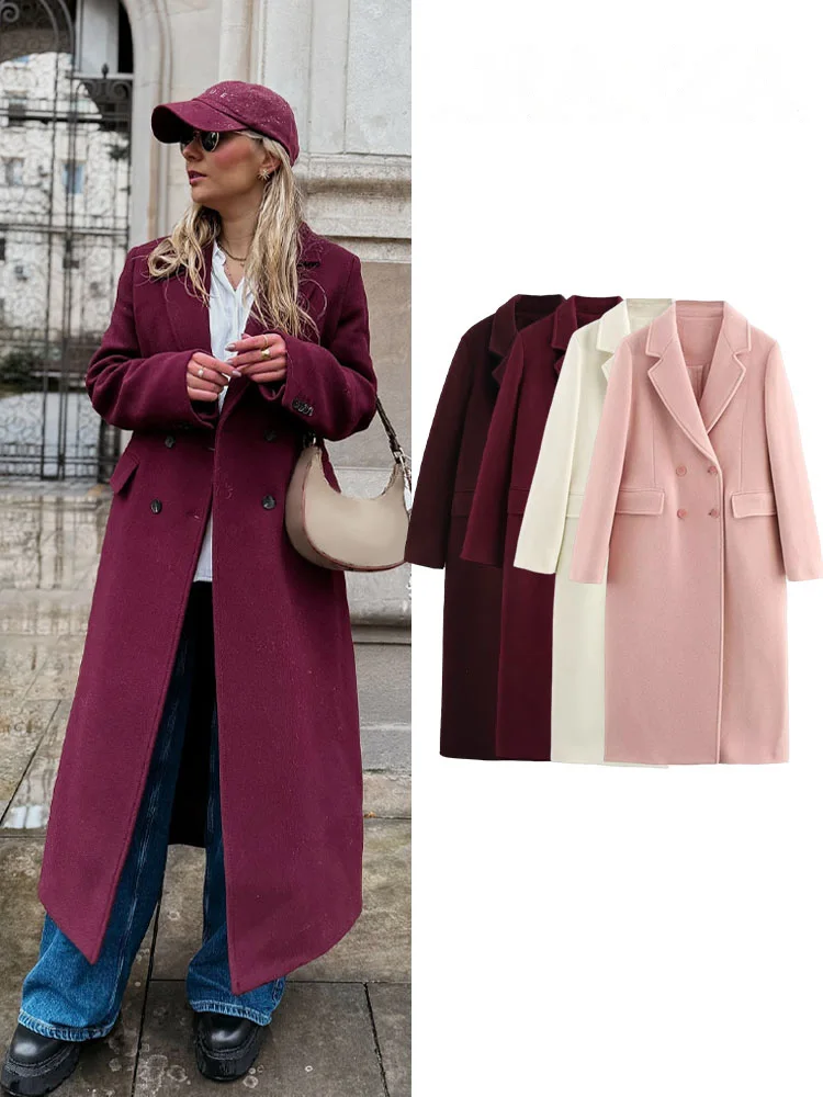 

HH женское осенне-зимнее модное шерстяное длинное пальто женское повседневное двубортное пальто с отложным воротником и длинными рукавами и карманами