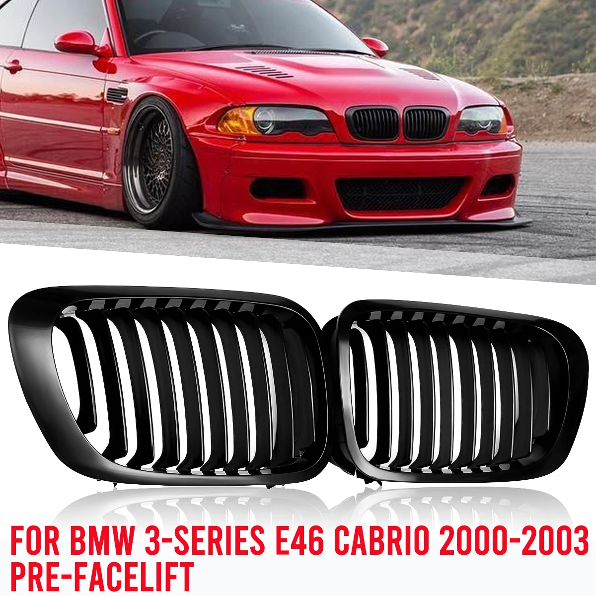 Gloss Black Front Bumper Kidney Grill For BMW 3 Series 1998-2001 E46 M3 323 i/is 325Ci 328 i/is/Ci 330Ci 2 Doors Grilles