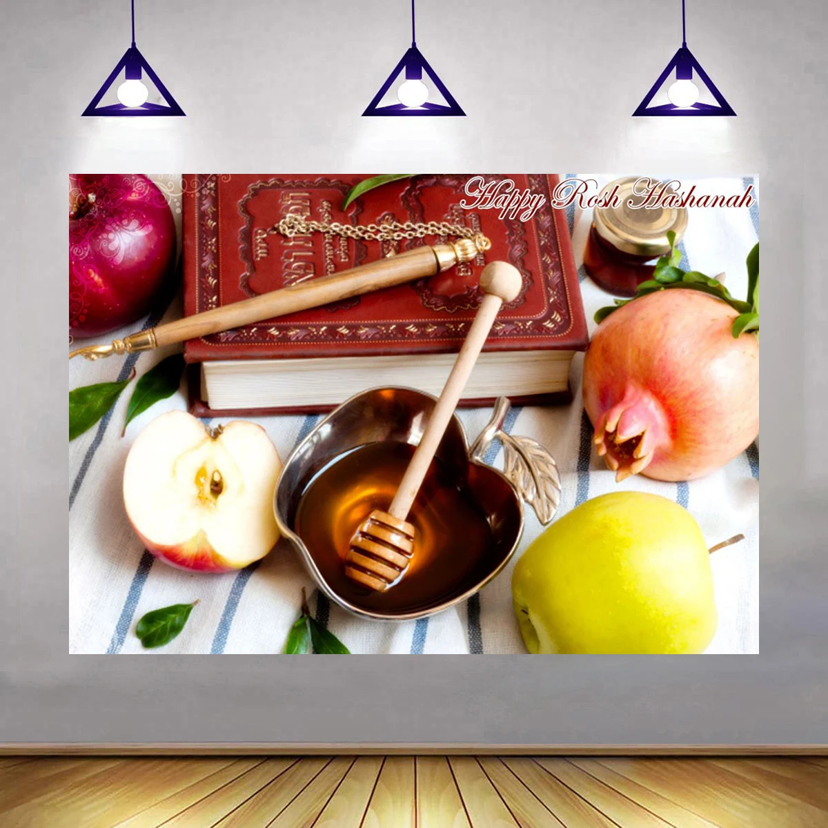 Rosh Hashanah Backdrop Festival Photography Table Furit Food Banner Happy Jewish New Year Decorations and Supplies Family Party