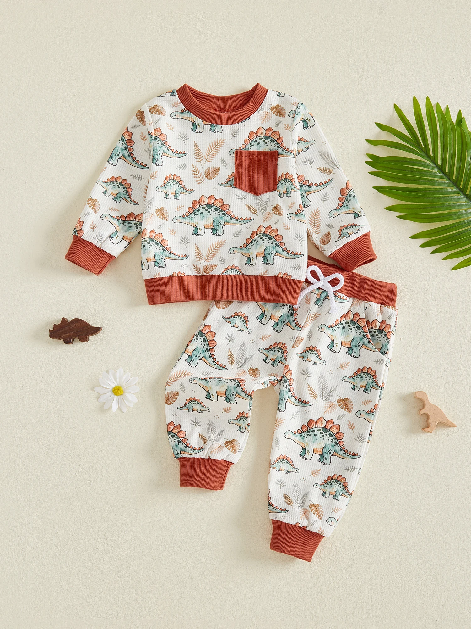 Outfit Fall Pants Dinosaur Sleeve-Sweatshirt- Sweatshirt Sleeve Toddler Boy Durable Toddler Boy Fall