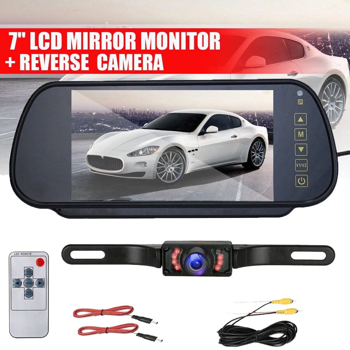 

7" Mirror Monitor & Rear View Backup Camera Reverse HD Night Vision For Car Truck RV