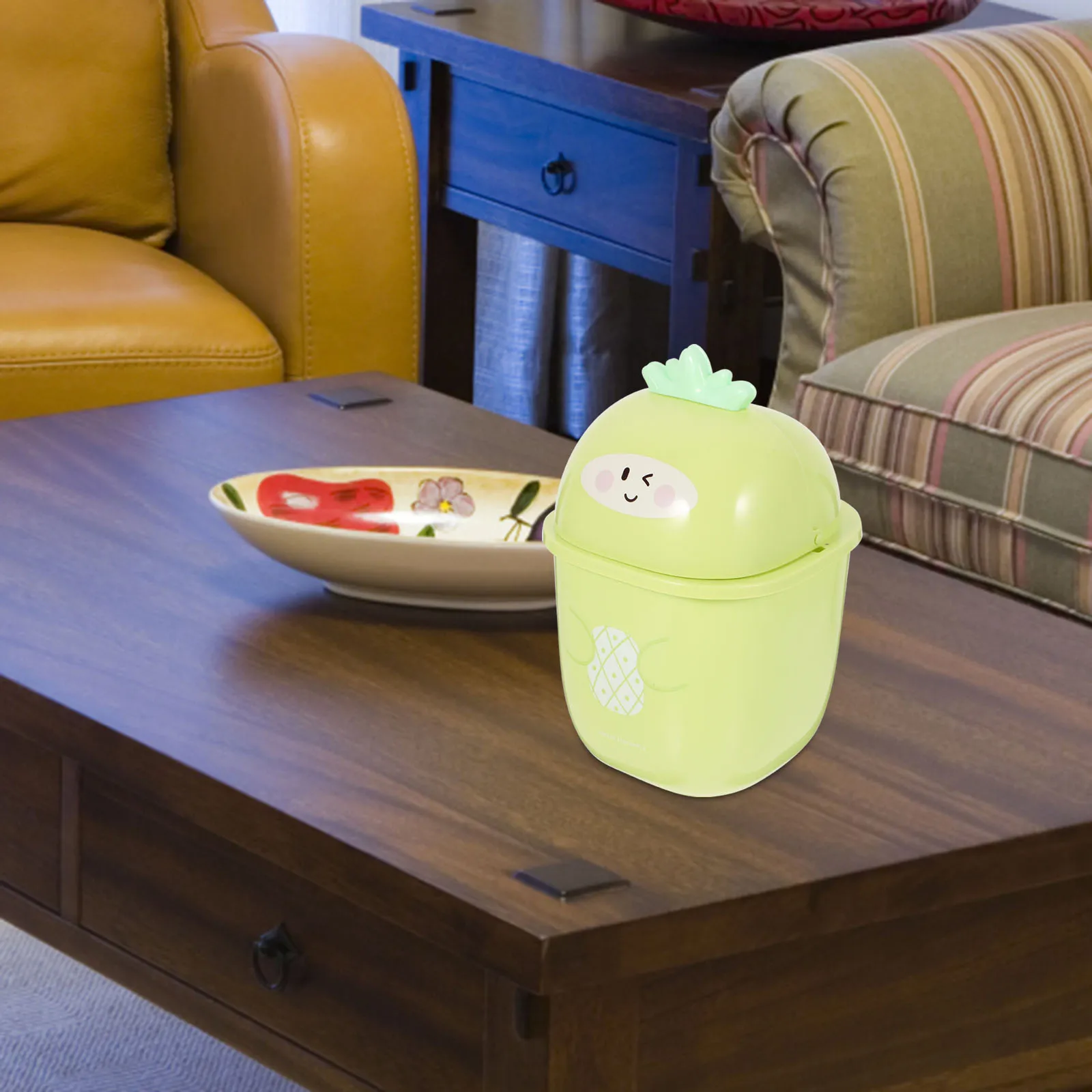 

Pineapple Trash Can Yellow Small Desk Countertop Lid Garbage Can Waste Basket Plastic Reusable Odor Control Stylish Home Office